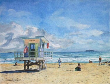 Painting titled "la plage de Miami B…" by Jean-Louis Barthelemy, Original Artwork, Watercolor
