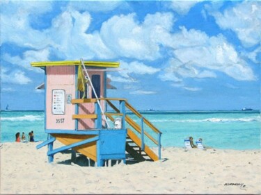 Painting titled "plage de Miami Beach" by Jean-Louis Barthelemy, Original Artwork, Oil