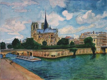 Peinture intitulée "Notre Dame de Paris" par Jean-Louis Barthelemy, Œuvre d'art originale, Aquarelle