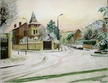 Peinture intitulée "Paysage de neige à…" par Jean-Louis Barthelemy, Œuvre d'art originale, Aquarelle