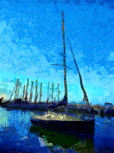 Fotografie mit dem Titel "Bateau à l'amarre a…" von Jean-Louis Bouzou, Original-Kunstwerk, Digitale Fotografie