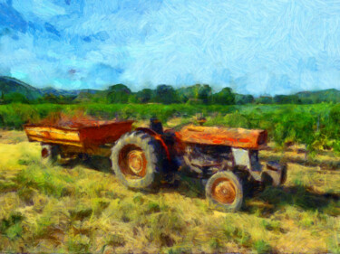 Fotografia intitolato "Tracteur dans les v…" da Jean-Louis Bouzou, Opera d'arte originale, Fotografia digitale