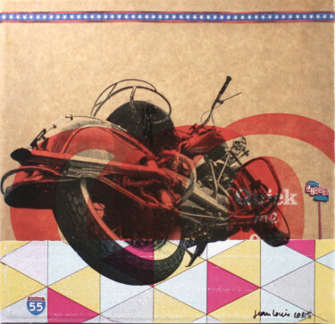 Collages titled "vintage highways #55" by Jean-Louis Conti, Original Artwork, Collages Mounted on Wood Stretcher frame