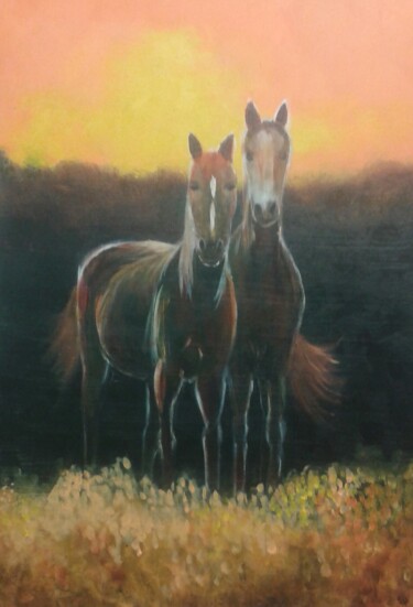 Painting titled "CHEVAUX" by Jean Louis Macé, Original Artwork, Acrylic