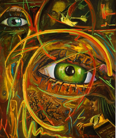 Painting titled "Yeux brouillés" by Jean-Louis Manuel, Original Artwork, Oil Mounted on Wood Stretcher frame