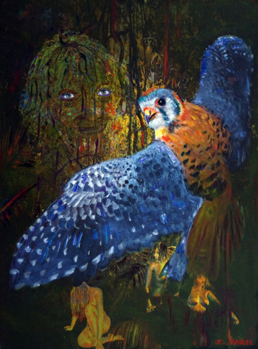 Pittura intitolato "Envol dans la forêt…" da Jean-Louis Manuel, Opera d'arte originale, Olio Montato su Telaio per barella i…