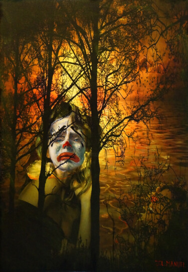 Pittura intitolato "Petit Clown Pas Gai" da Jean-Louis Manuel, Opera d'arte originale, Olio Montato su Telaio per barella in…