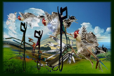 Arts numériques intitulée "comme une poule dev…" par Jean Louis Nardone, Œuvre d'art originale, Travail numérique 2D Monté s…
