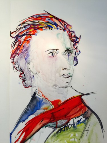 Peinture intitulée "Chopin" par Jean Louis Pauly, Œuvre d'art originale, Aquarelle