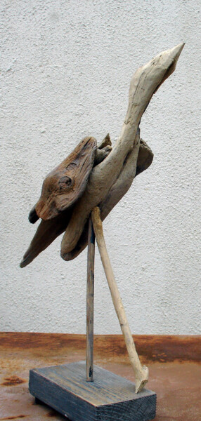 Sculpture titled "echassier" by Jean Louis Renaudin, Original Artwork, Wood