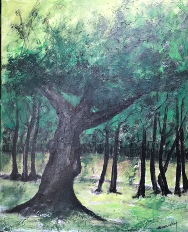 Painting titled "l'arbre qui cache l…" by Jean Louis Renaudin, Original Artwork, Acrylic Mounted on Wood Stretcher frame