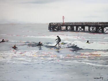 Malerei mit dem Titel "Surf à l'embarcadère" von Jean Louis Renaudin, Original-Kunstwerk, Acryl