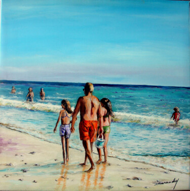 Pintura titulada "Famille à la plage" por Jean Louis Renaudin, Obra de arte original, Acrílico