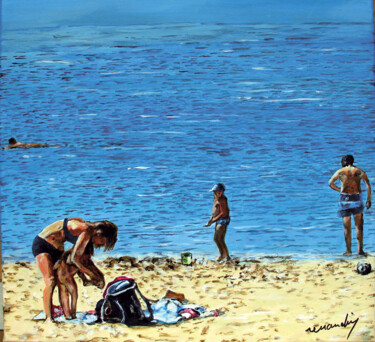 Painting titled "Jour de vacances" by Jean Louis Renaudin, Original Artwork, Acrylic Mounted on Wood Stretcher frame