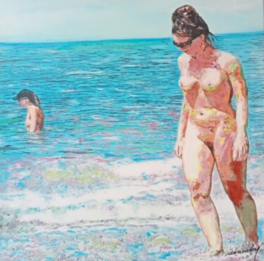 Картина под названием "Promenade estivale" - Jean Louis Renaudin, Подлинное произведение искусства, Акрил Установлен на Дере…