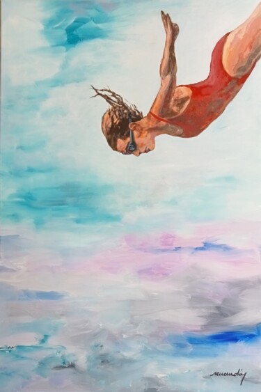 Painting titled "Plongeon" by Jean Louis Renaudin, Original Artwork, Acrylic Mounted on Wood Stretcher frame