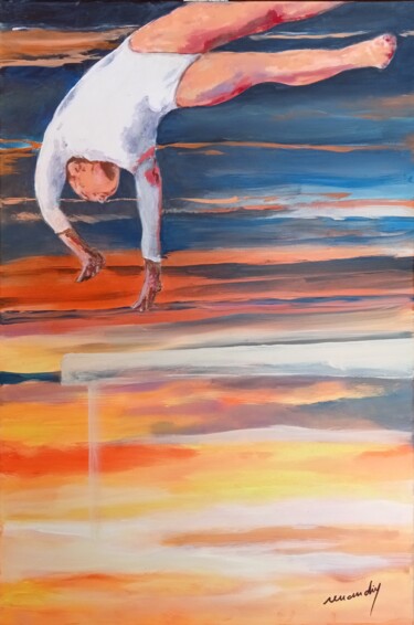 Malarstwo zatytułowany „La gymnaste” autorstwa Jean Louis Renaudin, Oryginalna praca, Akryl Zamontowany na Drewniana rama no…