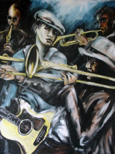 Painting titled "jazz band" by Jean Louis Renaudin, Original Artwork, Oil
