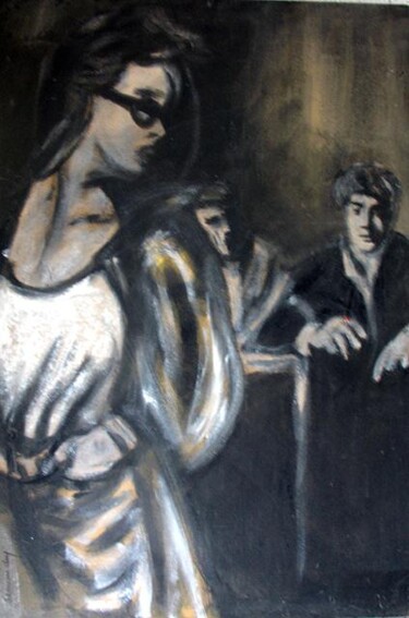 Painting titled "bar de nuit" by Jean Louis Renaudin, Original Artwork, Oil