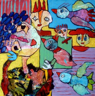 Peinture intitulée "Elle parle aux oise…" par Jean Louis Salvadori, Œuvre d'art originale, Huile