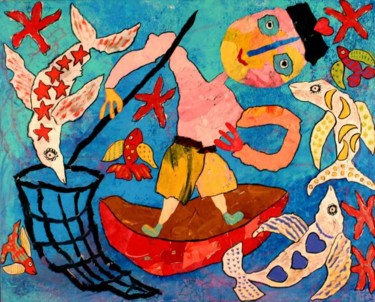 Peinture intitulée "La pêche aux gros 2…" par Jean Louis Salvadori, Œuvre d'art originale, Huile