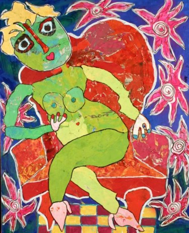 Peinture intitulée "Nu vert au fauteuil…" par Jean Louis Salvadori, Œuvre d'art originale