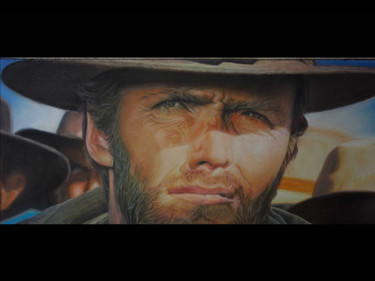 Drawing titled "Clint Eastwood" by Jean-Louis Silvestri, Original Artwork, Pastel