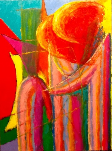 Schilderij getiteld "Le chapeau rouge" door Jean-Luc Coulaud, Origineel Kunstwerk, Olie