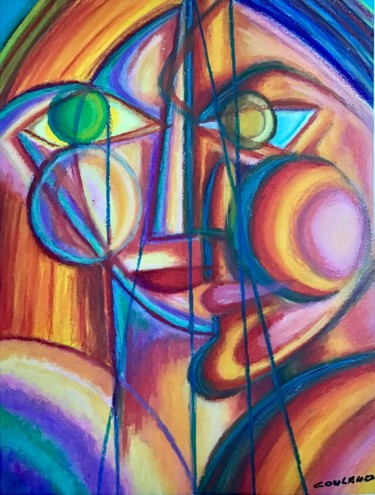 Drawing titled "Couple" by Jean-Luc Coulaud, Original Artwork, Pastel