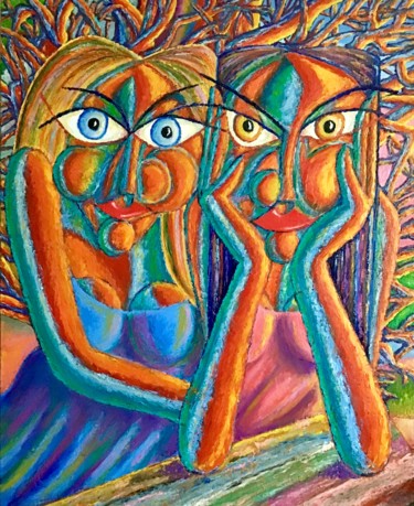 Painting titled "Copines" by Jean-Luc Coulaud, Original Artwork, Oil