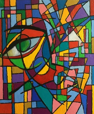 Painting titled "Visage brise" by Jean-Luc Coulaud, Original Artwork, Oil