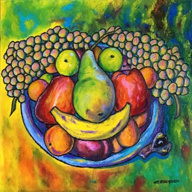 Картина под названием "Portrait fruité" - Jean-Luc Coulaud, Подлинное произведение искусства, Масло