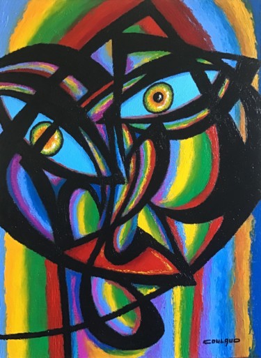 Painting titled "Les yeux bleus" by Jean-Luc Coulaud, Original Artwork, Oil
