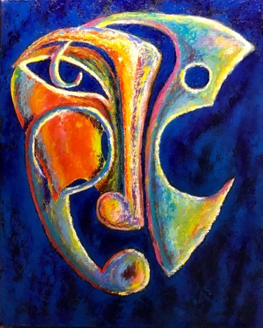 Painting titled "Masque" by Jean-Luc Coulaud, Original Artwork, Oil