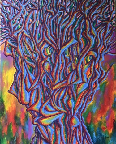 Painting titled "L’arbre en têtes" by Jean-Luc Coulaud, Original Artwork, Oil