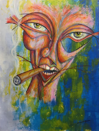 Pintura intitulada "Idée Fumeuse" por Jean-Luc Coulaud, Obras de arte originais, Acrílico