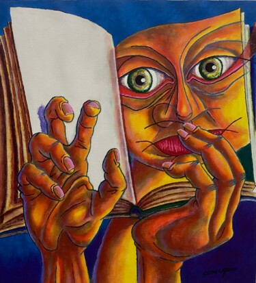 Painting titled "FEMME À LA PAGE" by Jean-Luc Coulaud, Original Artwork, Acrylic