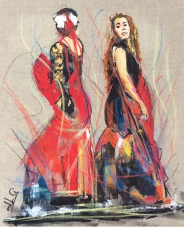 Malerei mit dem Titel "Les deux flamencas" von Jean-Luc Garcia, Original-Kunstwerk, Acryl