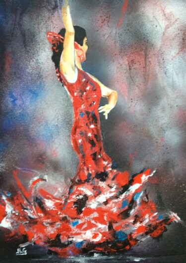 Painting titled "Flamenca 4" by Jean-Luc Garcia, Original Artwork, Acrylic Mounted on Wood Stretcher frame