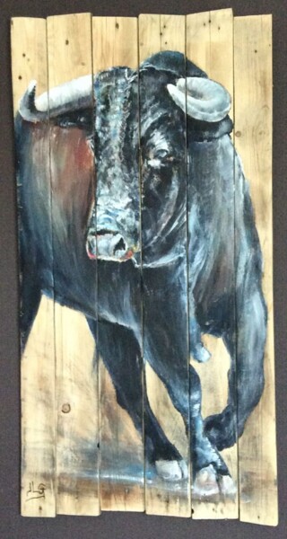 Pintura titulada "Toro bravo 12" por Jean-Luc Garcia, Obra de arte original, Acrílico Montado en Panel de madera