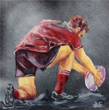 Painting titled "Rugby 113" by Jean-Luc Garcia, Original Artwork, Acrylic Mounted on Wood Panel
