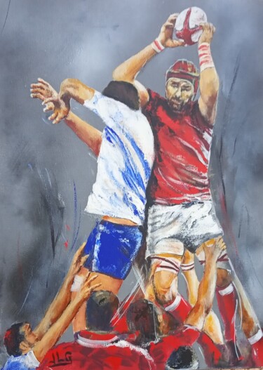 Painting titled "Rugby 107" by Jean-Luc Garcia, Original Artwork, Acrylic Mounted on Wood Stretcher frame