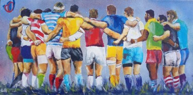 Schilderij getiteld "Couleur rugby 2023" door Jean-Luc Garcia, Origineel Kunstwerk, Acryl Gemonteerd op Frame voor houten br…