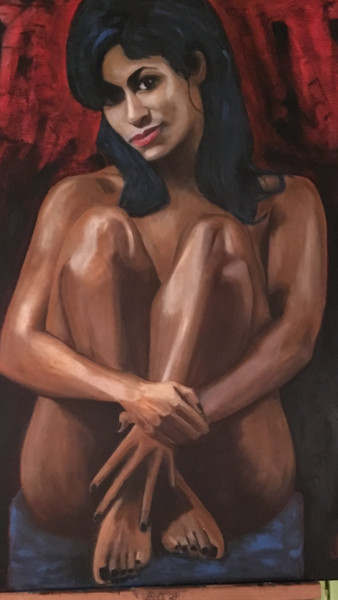 Painting titled "Femme nue assise" by Jean Luc L'Haridon, Original Artwork, Oil