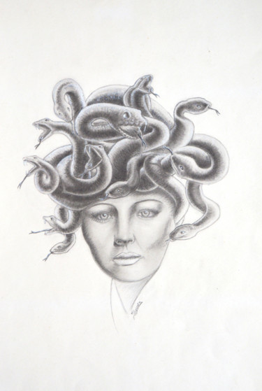 Dibujo titulada "Medusa" por Jean-Luc Lacroix (JL LACROIX), Obra de arte original, Conté