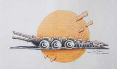 图画 标题为“Raoul le croco à ro…” 由Jean-Luc Lacroix (JL LACROIX), 原创艺术品, 铅笔