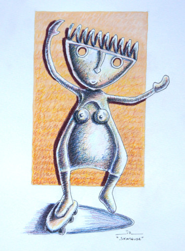Rysunek zatytułowany „Skateuse” autorstwa Jean-Luc Lacroix (JL LACROIX), Oryginalna praca, Ołówek