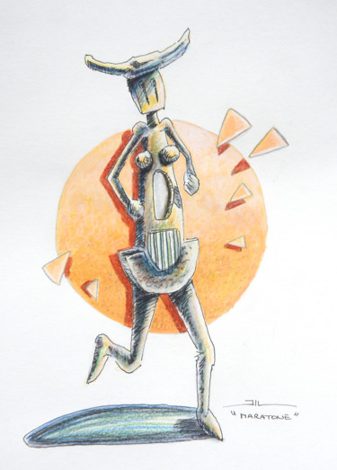 Desenho intitulada "Maratone" por Jean-Luc Lacroix (JL LACROIX), Obras de arte originais, Pastel