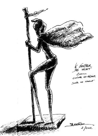 Zeichnungen mit dem Titel "Le Guetteur de Vent" von Jean-Luc Lacroix (JL LACROIX), Original-Kunstwerk, Tinte
