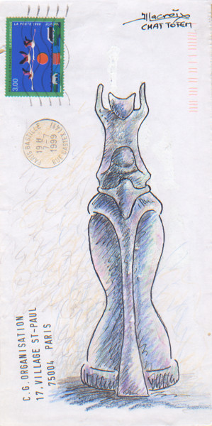 Disegno intitolato "Chat totem (croquis…" da Jean-Luc Lacroix (JL LACROIX), Opera d'arte originale, Matita